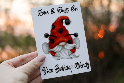 Love & Bugs Gnome Birthday Card, Gonk Birthday Card - Click Image to Close